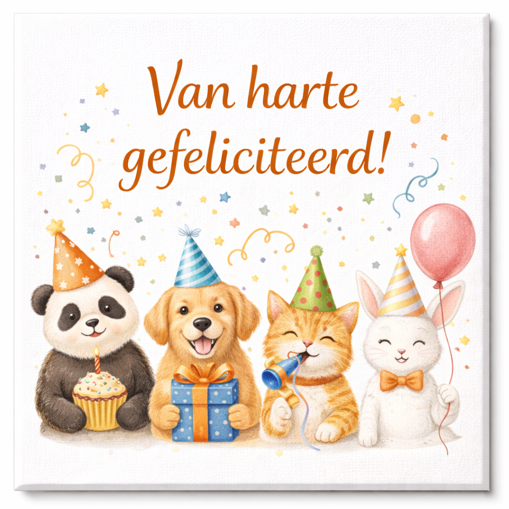 Verjaardags tegeltje Feestelijke dieren op verjaardagsfeest