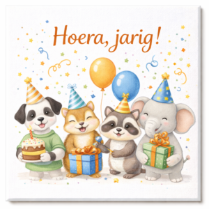 Verjaardags tegeltje Feestelijke dieren vieren verjaardag