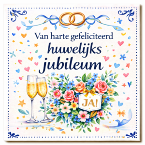 Huwelijks tegeltje – Van harte gefeliciteerd met bloemen