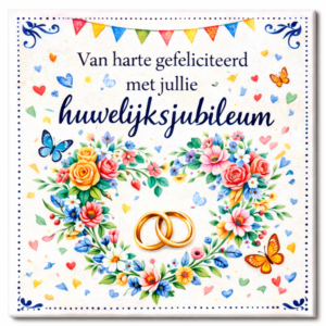 Huwelijks tegeltje – Huwelijksjubileum met een bloemenhart