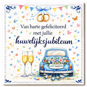 Huwelijks tegeltje – Huwelijksjubileum met vintage auto
